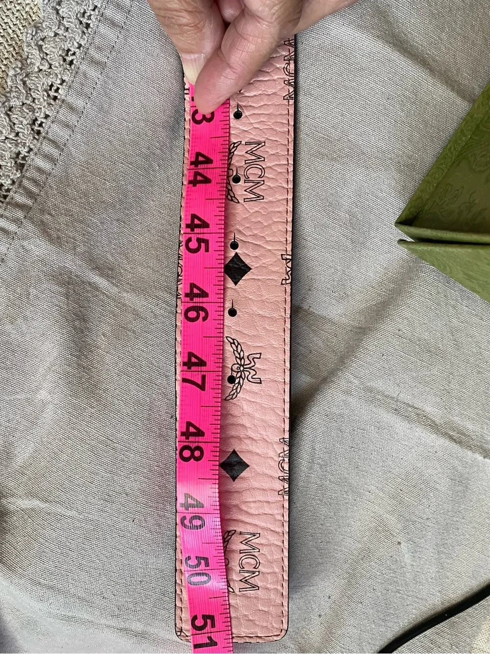 MCM Pink Monogram Reversible Belt with Black M Logo Buckle